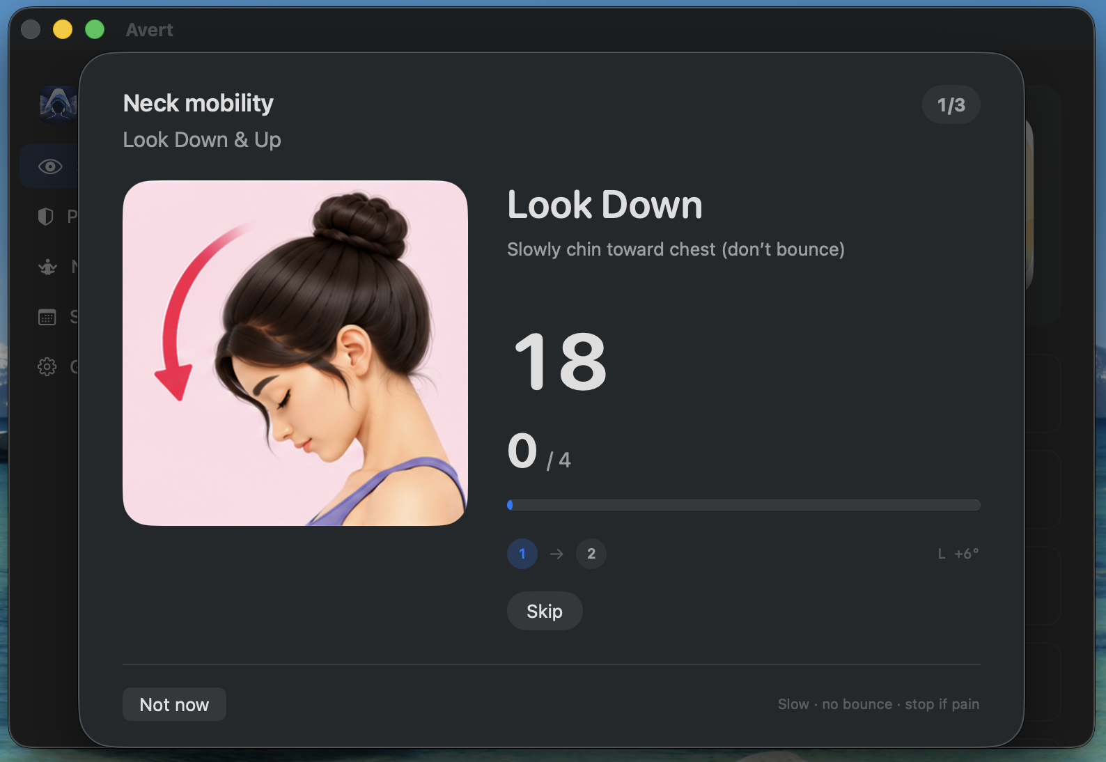 Avert neck exercise: look down